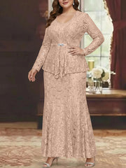 A Line Princess 2 Pieces Scoop Lace Plus Size Mother Of The Bride Dresses With Jacket Long Sleeves Ankle Length