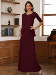 Sheath Column Scoop Chiffon Mother Of The Bride Dresses Ankle Length Half Sleeves Sequins Ruched