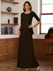 Sheath/Column Scoop Chiffon Mother of the Bride Dresses Ankle-Length Half Sleeves Sequins Ruched