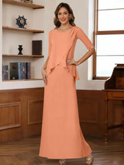 Sheath/Column Scoop Chiffon Mother of the Bride Dresses Ankle-Length Half Sleeves Sequins Ruched