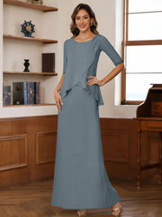 Sheath/Column Scoop Chiffon Mother of the Bride Dresses Ankle-Length Half Sleeves Sequins Ruched