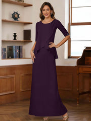 Sheath/Column Scoop Chiffon Mother of the Bride Dresses Ankle-Length Half Sleeves Sequins Ruched