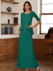 Sheath/Column Scoop Chiffon Mother of the Bride Dresses Ankle-Length Half Sleeves Sequins Ruched