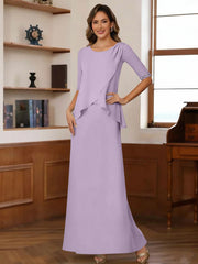 Sheath/Column Scoop Chiffon Mother of the Bride Dresses Ankle-Length Half Sleeves Sequins Ruched