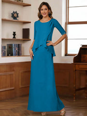 Sheath/Column Scoop Chiffon Mother of the Bride Dresses Ankle-Length Half Sleeves Sequins Ruched