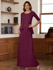 Sheath/Column Scoop Chiffon Mother of the Bride Dresses Ankle-Length Half Sleeves Sequins Ruched