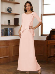 Sheath Column Scoop Chiffon Mother Of The Bride Dresses Ankle Length Half Sleeves Sequins Ruched