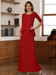 Sheath/Column Scoop Chiffon Mother of the Bride Dresses Ankle-Length Half Sleeves Sequins Ruched