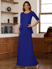 Sheath Column Scoop Chiffon Mother Of The Bride Dresses Ankle Length Half Sleeves Sequins Ruched