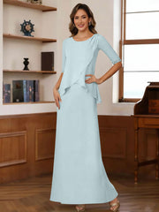 Sheath/Column Scoop Chiffon Mother of the Bride Dresses Ankle-Length Half Sleeves Sequins Ruched
