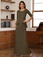 Sheath/Column Scoop Chiffon Mother of the Bride Dresses Ankle-Length Half Sleeves Sequins Ruched