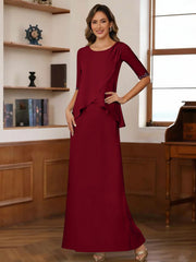 Sheath Column Scoop Chiffon Mother Of The Bride Dresses Ankle Length Half Sleeves Sequins Ruched