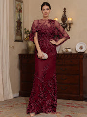 2 Pieces Sheath Column Scoop Lace Mother Of The Bride Dresses With Wrap Beading Floral Half Sleeves Floor Length