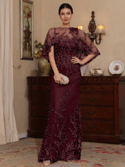2 Pieces Sheath/Column Scoop Lace Mother of the Bride Dresses with Wrap Beading Floral Half Sleeves Floor-Length