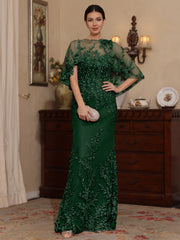 2 Pieces Sheath Column Scoop Lace Mother Of The Bride Dresses With Wrap Beading Floral Half Sleeves Floor Length