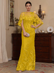 2 Pieces Sheath Column Scoop Lace Mother Of The Bride Dresses With Wrap Beading Floral Half Sleeves Floor Length