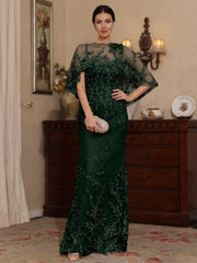 2 Pieces Sheath Column Scoop Lace Mother Of The Bride Dresses With Wrap Beading Floral Half Sleeves Floor Length