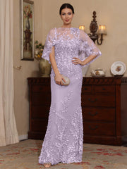 2 Pieces Sheath Column Scoop Lace Mother Of The Bride Dresses With Wrap Beading Floral Half Sleeves Floor Length