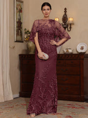 2 Pieces Sheath Column Scoop Lace Mother Of The Bride Dresses With Wrap Beading Floral Half Sleeves Floor Length