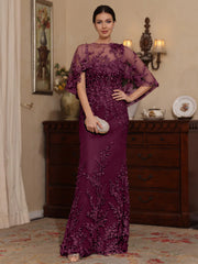 2 Pieces Sheath/Column Scoop Lace Mother of the Bride Dresses with Wrap Beading Floral Half Sleeves Floor-Length