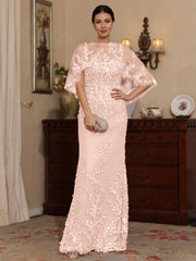 2 Pieces Sheath/Column Scoop Lace Mother of the Bride Dresses with Wrap Beading Floral Half Sleeves Floor-Length