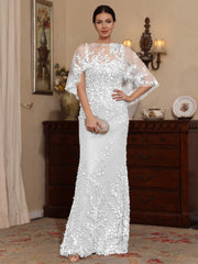 2 Pieces Sheath/Column Scoop Lace Mother of the Bride Dresses with Wrap Beading Floral Half Sleeves Floor-Length