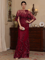 2 Pieces Sheath Column Scoop Lace Mother Of The Bride Dresses With Wrap Beading Floral Half Sleeves Floor Length
