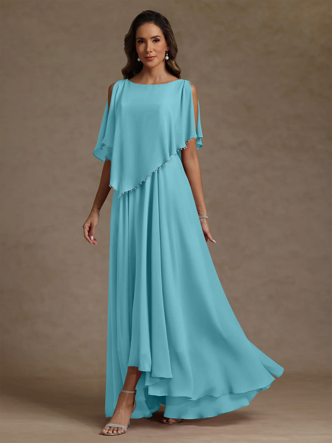 A Line Princess Scoop Chiffon Mother Of The Bride Dresses Beading Floor Length Pleated Sleeveless