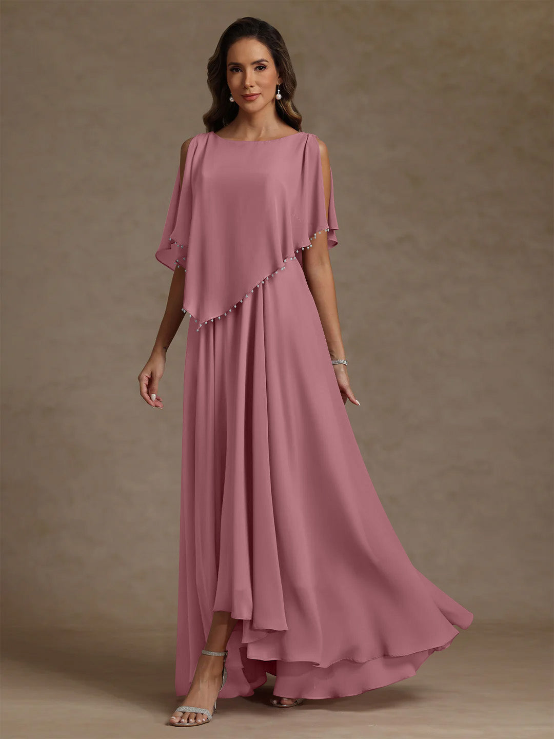 A Line Princess Scoop Chiffon Mother Of The Bride Dresses Beading Floor Length Pleated Sleeveless