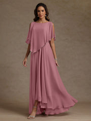 A Line Princess Scoop Chiffon Mother Of The Bride Dresses Beading Floor Length Pleated Sleeveless