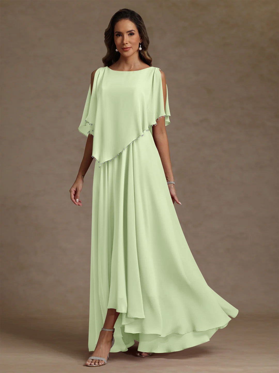 A Line Princess Scoop Chiffon Mother Of The Bride Dresses Beading Floor Length Pleated Sleeveless