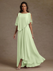 A-Line/Princess Scoop Chiffon Mother of the Bride Dresses Beading Floor-Length Pleated Sleeveless