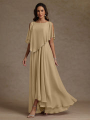 A Line Princess Scoop Chiffon Mother Of The Bride Dresses Beading Floor Length Pleated Sleeveless
