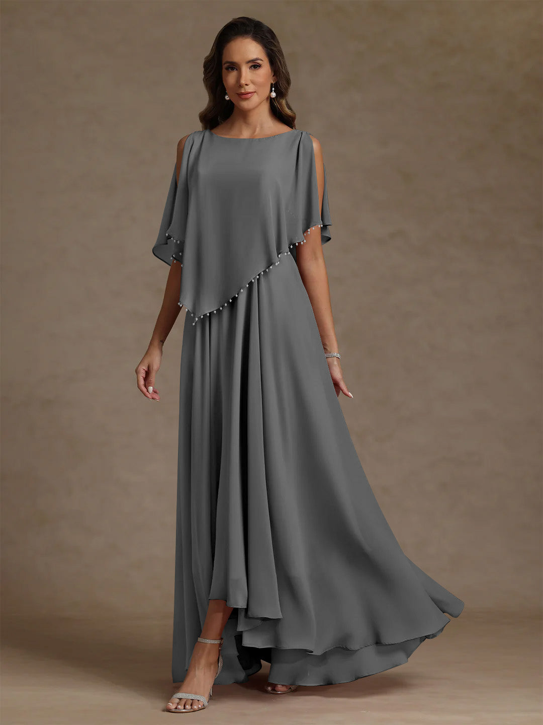 A Line Princess Scoop Chiffon Mother Of The Bride Dresses Beading Floor Length Pleated Sleeveless