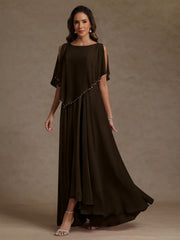 A Line Princess Scoop Chiffon Mother Of The Bride Dresses Beading Floor Length Pleated Sleeveless
