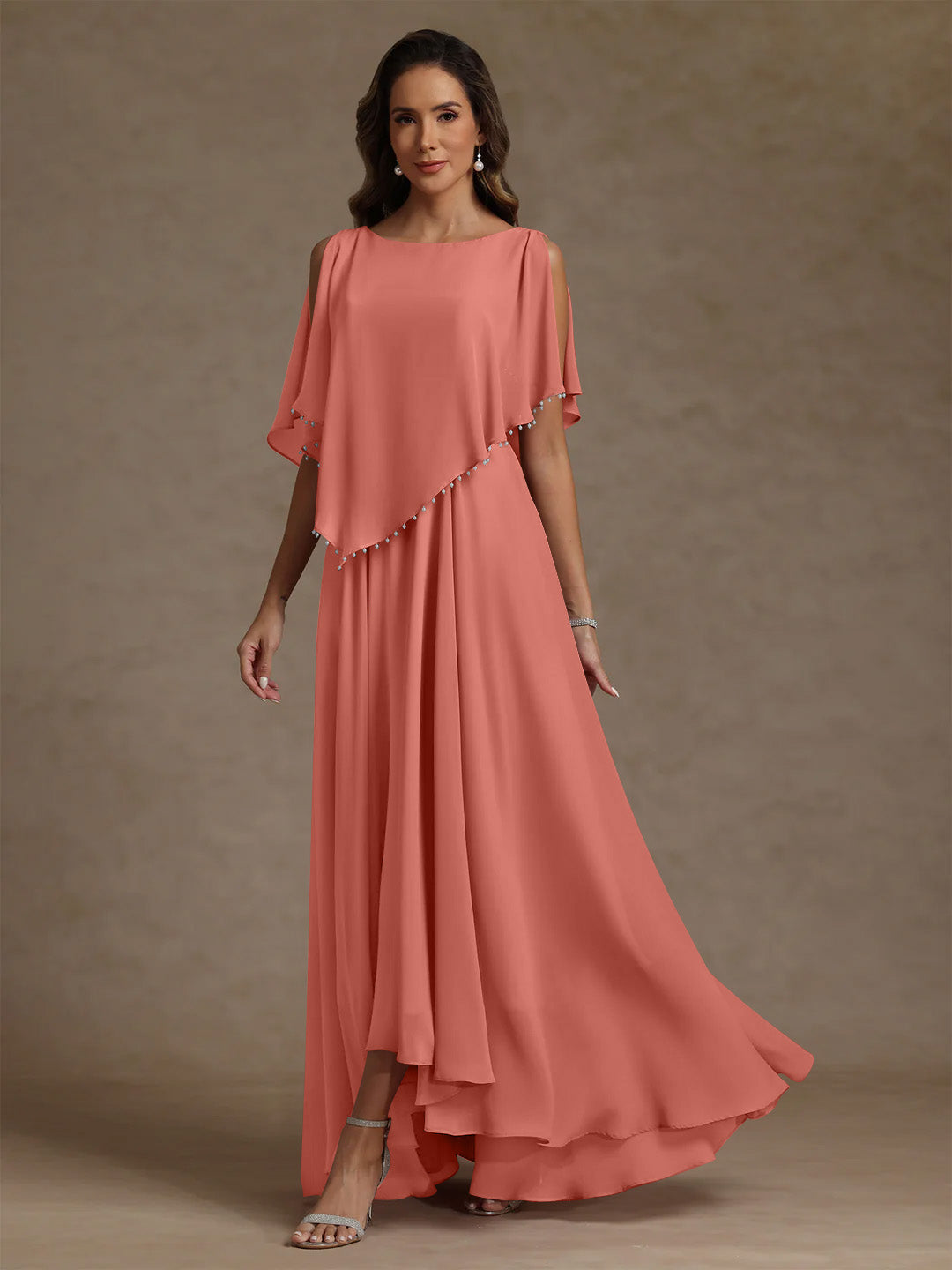 A Line Princess Scoop Chiffon Mother Of The Bride Dresses Beading Floor Length Pleated Sleeveless