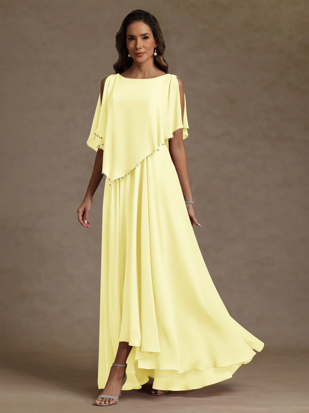 A Line Princess Scoop Chiffon Mother Of The Bride Dresses Beading Floor Length Pleated Sleeveless
