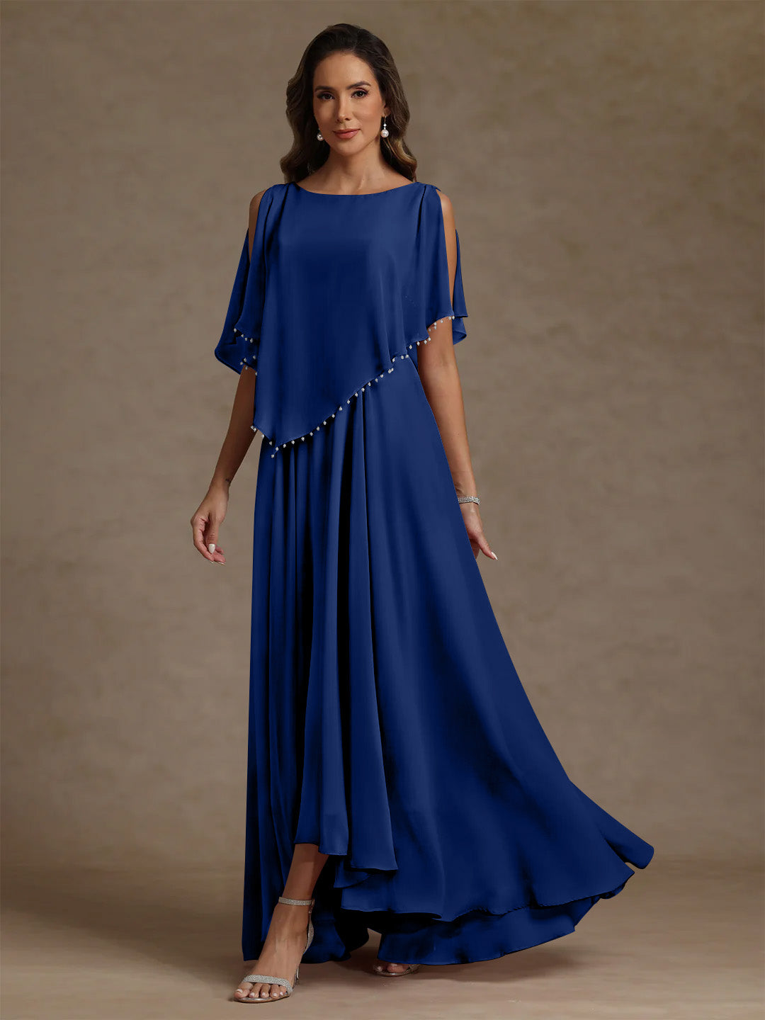 A Line Princess Scoop Chiffon Mother Of The Bride Dresses Beading Floor Length Pleated Sleeveless