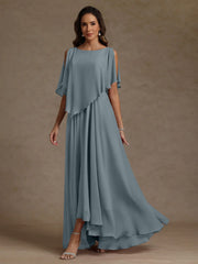 A Line Princess Scoop Chiffon Mother Of The Bride Dresses Beading Floor Length Pleated Sleeveless