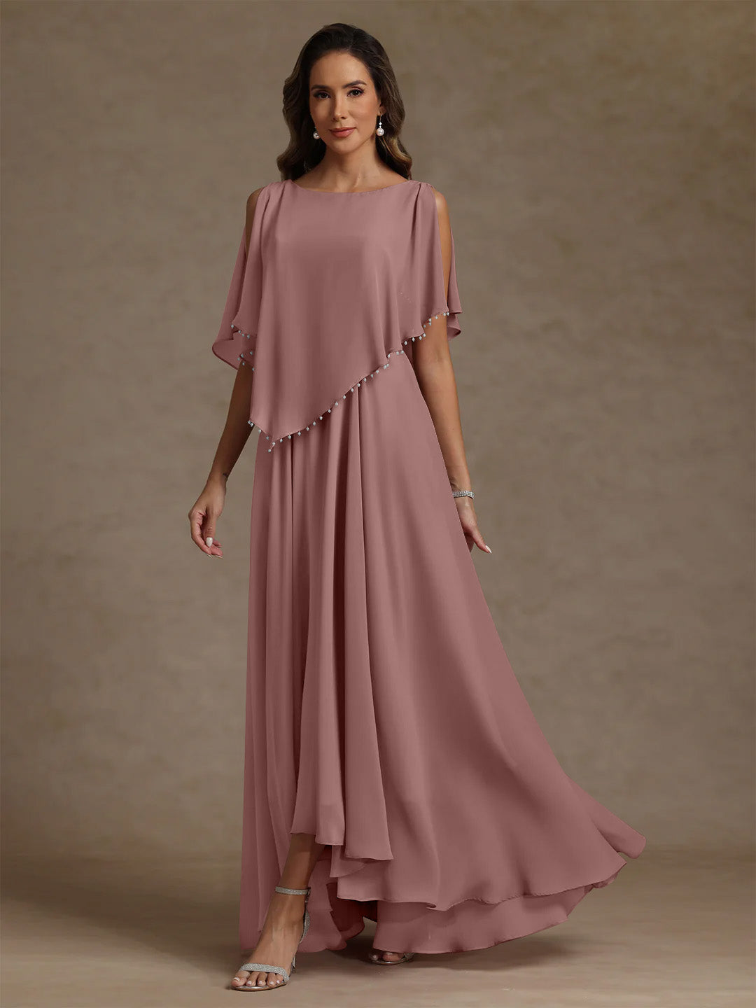 A Line Princess Scoop Chiffon Mother Of The Bride Dresses Beading Floor Length Pleated Sleeveless