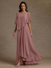 A Line Princess Scoop Chiffon Mother Of The Bride Dresses Beading Floor Length Pleated Sleeveless
