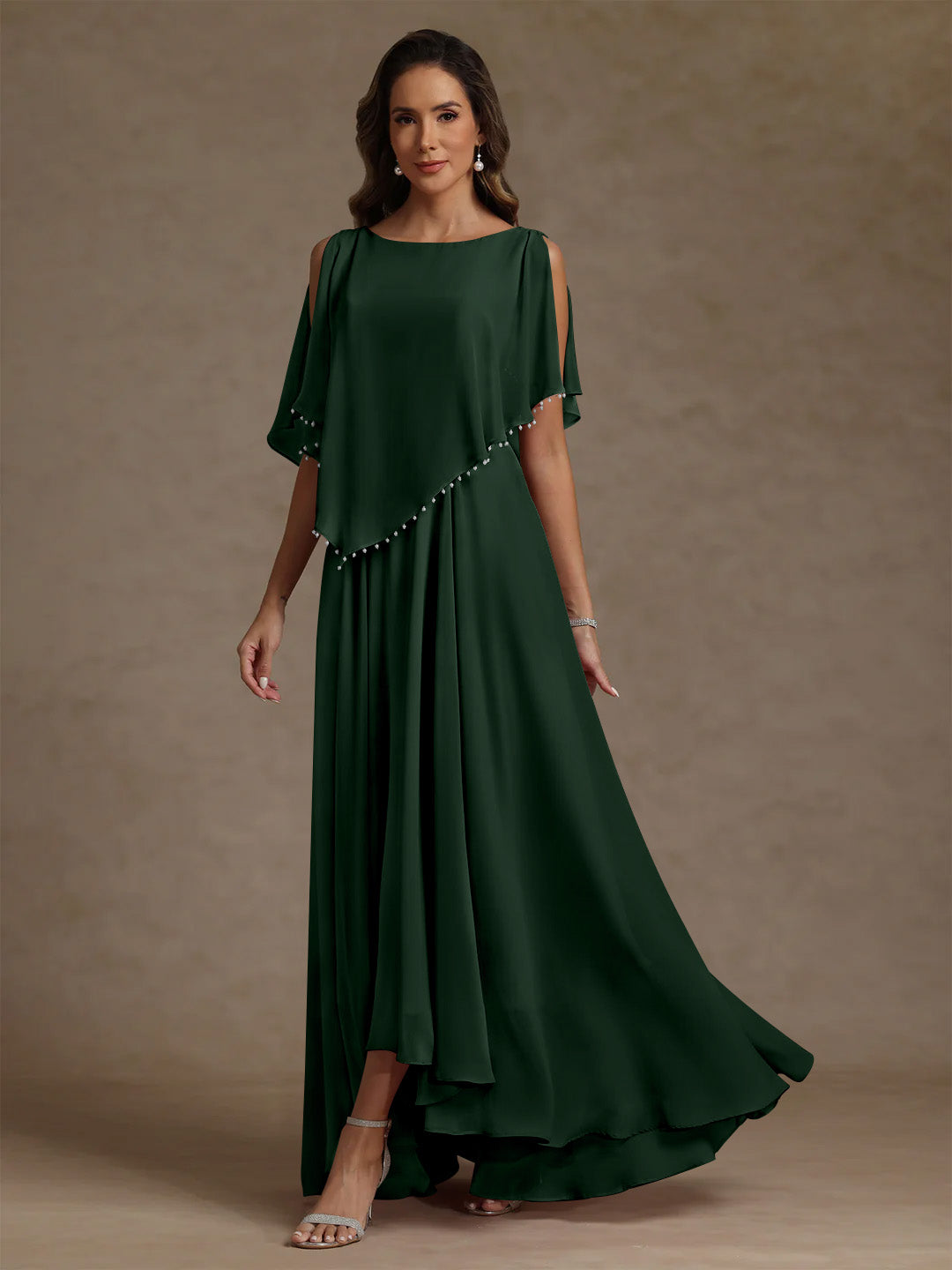 A Line Princess Scoop Chiffon Mother Of The Bride Dresses Beading Floor Length Pleated Sleeveless
