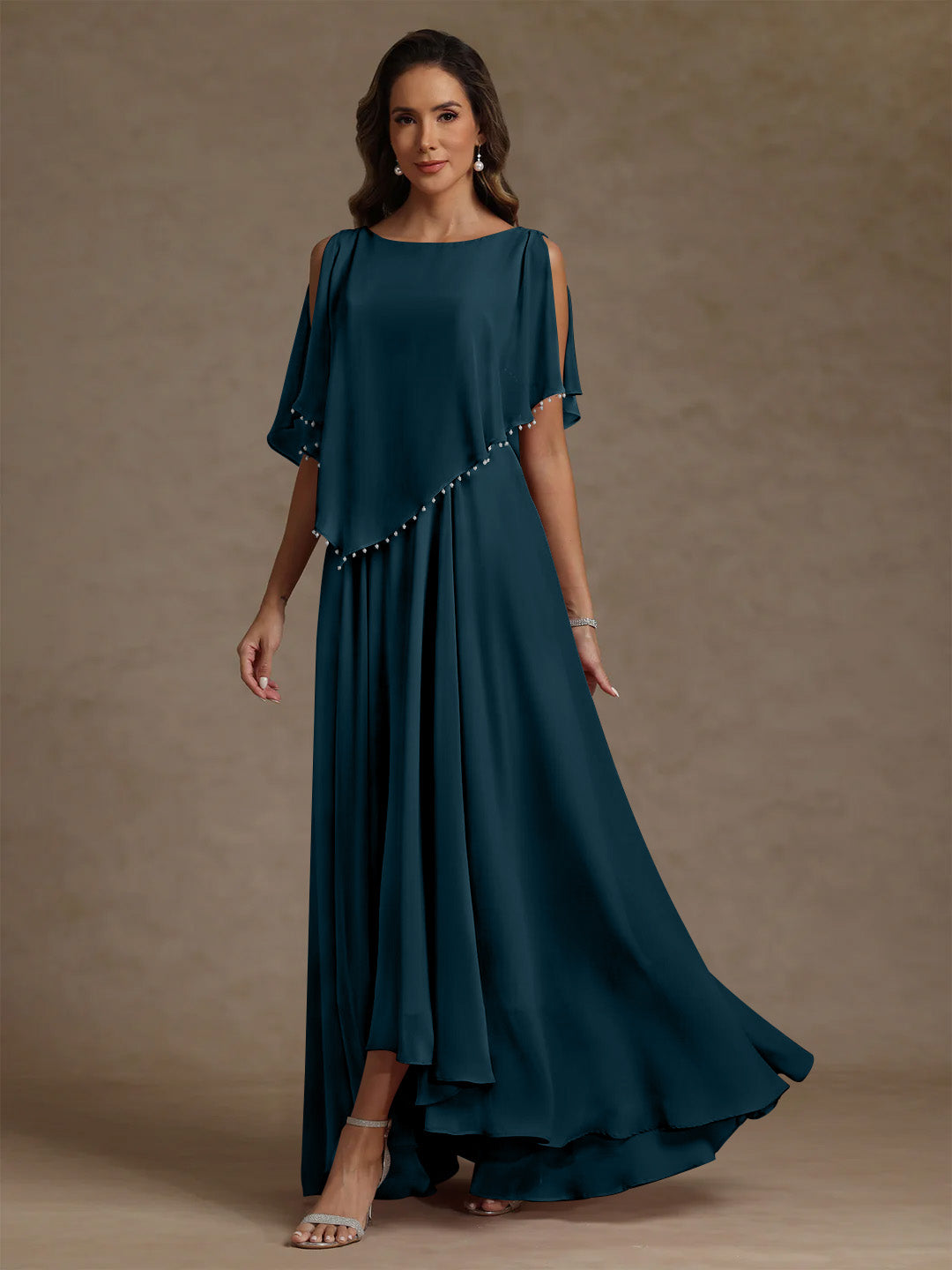 A Line Princess Scoop Chiffon Mother Of The Bride Dresses Beading Floor Length Pleated Sleeveless
