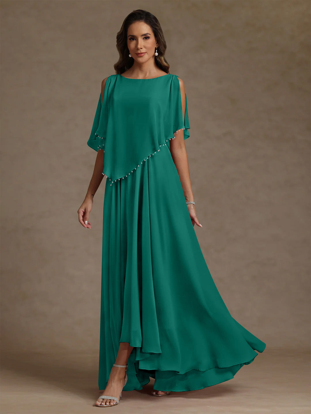 A Line Princess Scoop Chiffon Mother Of The Bride Dresses Beading Floor Length Pleated Sleeveless