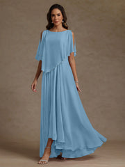 A Line Princess Scoop Chiffon Mother Of The Bride Dresses Beading Floor Length Pleated Sleeveless
