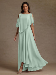 A Line Princess Scoop Chiffon Mother Of The Bride Dresses Beading Floor Length Pleated Sleeveless