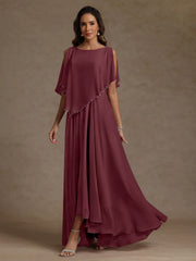 A Line Princess Scoop Chiffon Mother Of The Bride Dresses Beading Floor Length Pleated Sleeveless