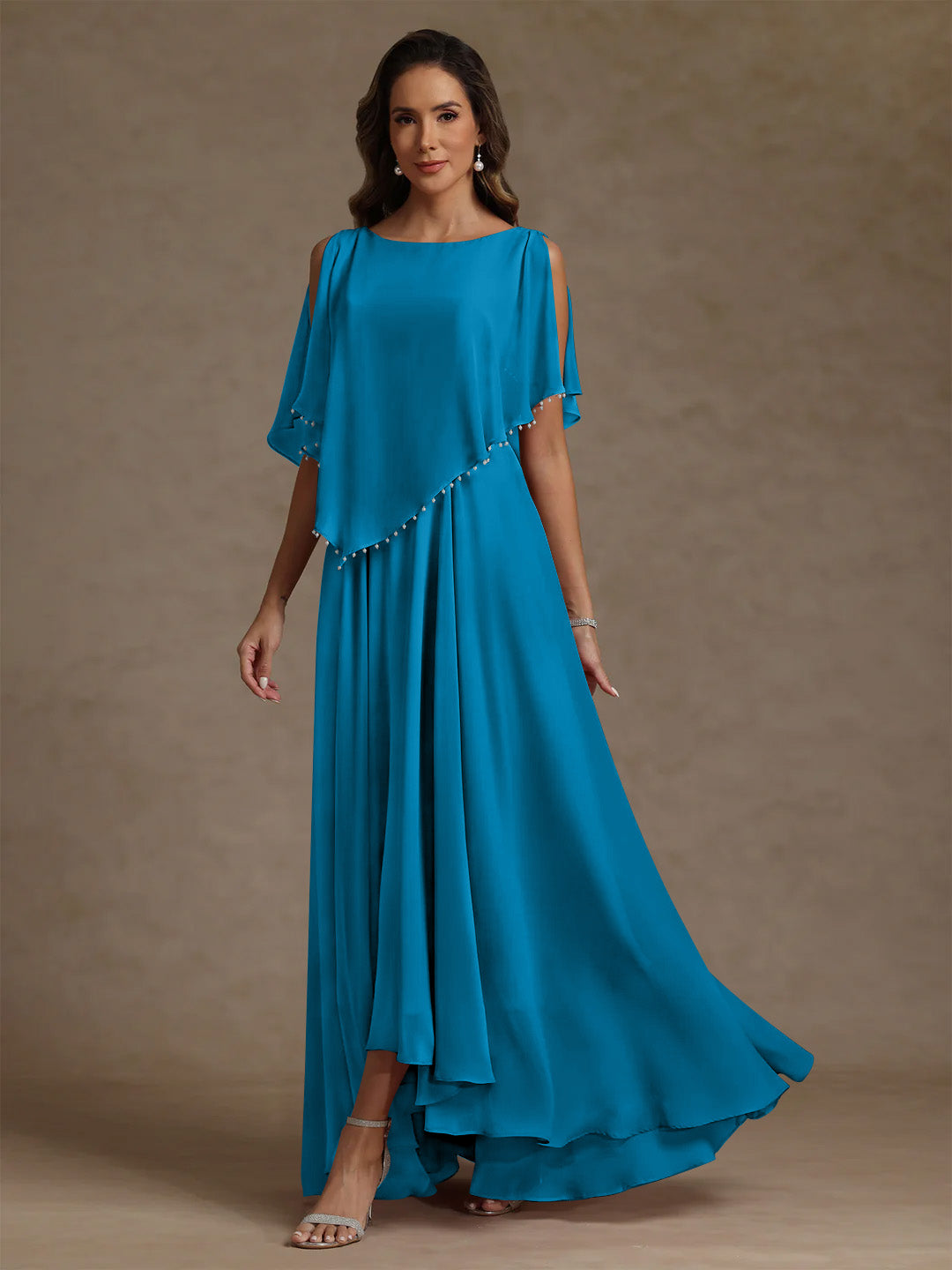 A Line Princess Scoop Chiffon Mother Of The Bride Dresses Beading Floor Length Pleated Sleeveless