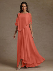 A Line Princess Scoop Chiffon Mother Of The Bride Dresses Beading Floor Length Pleated Sleeveless
