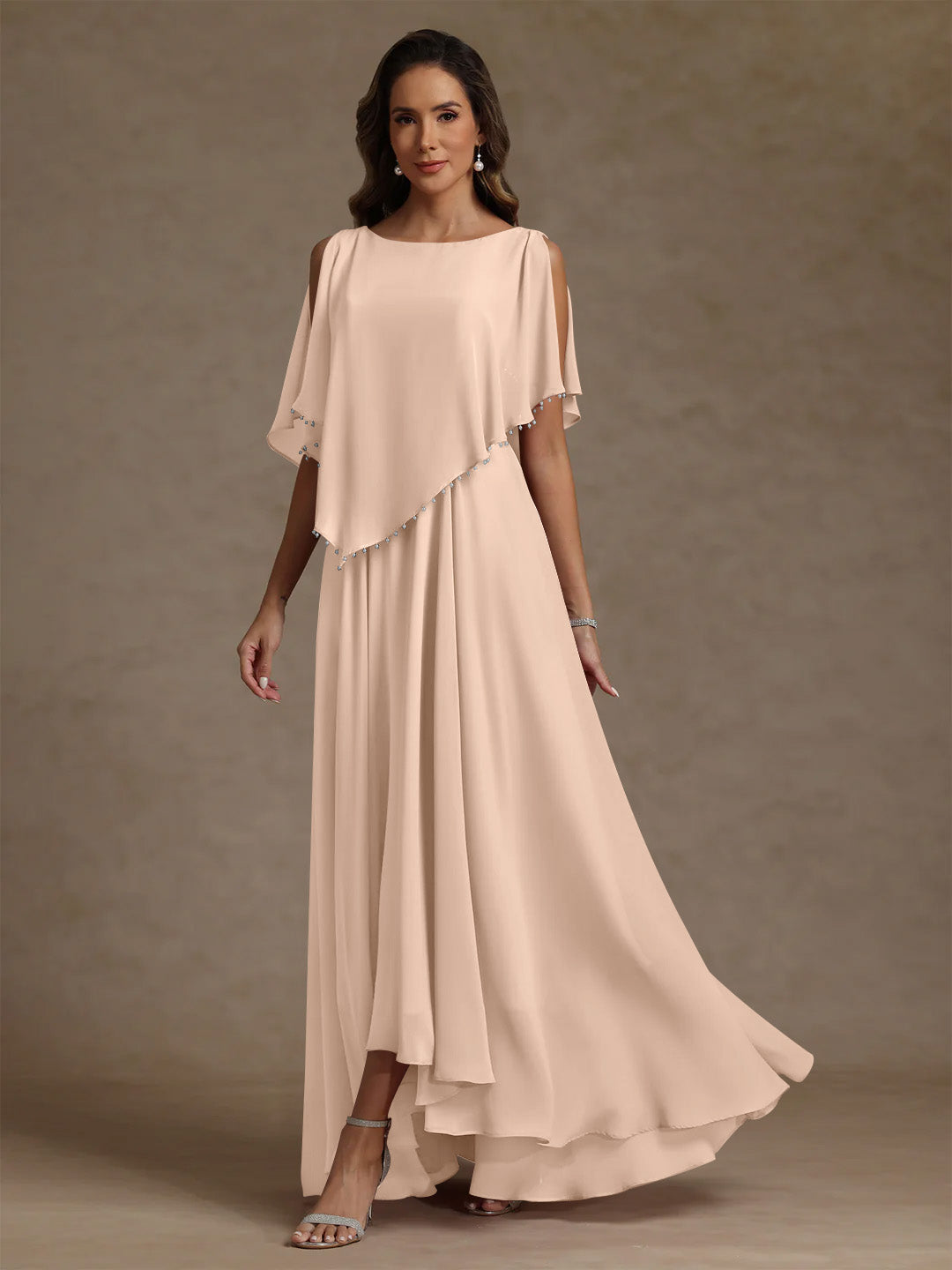 A Line Princess Scoop Chiffon Mother Of The Bride Dresses Beading Floor Length Pleated Sleeveless